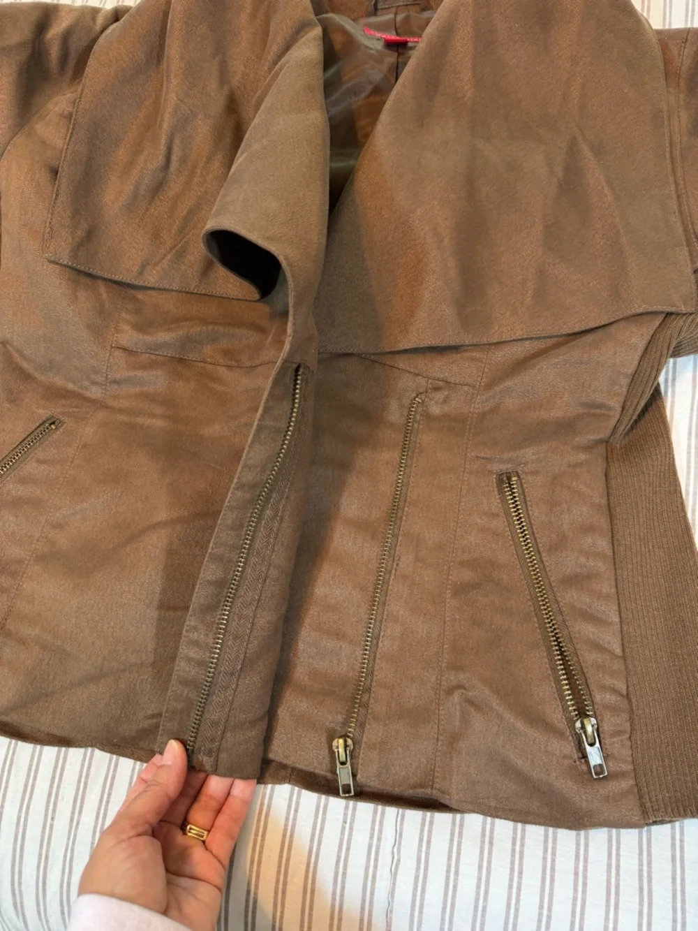 New York & Company Collection Asymmetrical Faux Suede Brown Jacket Size M - Picture 8 of 14